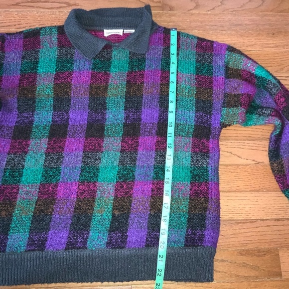 Vintage Country Suburbans Acrylic Checkerboard/Striped Sweater Purple Gray Green - Picture 9 of 9
